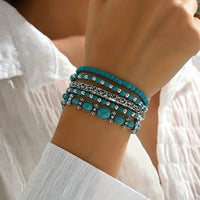 Zilveren bohemian armbandenset met turquoise kralen