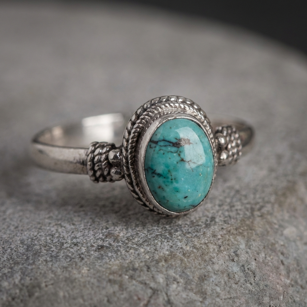 Zilveren vintage ring met ovale turquoise