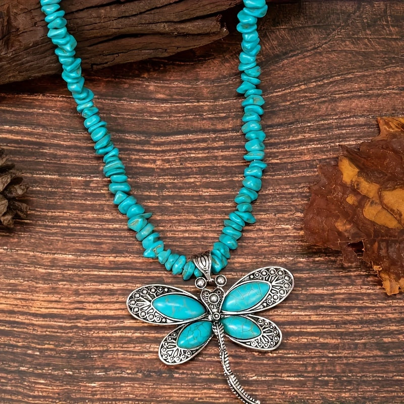 Bohemian ketting met turkooizen kralen en libellehanger