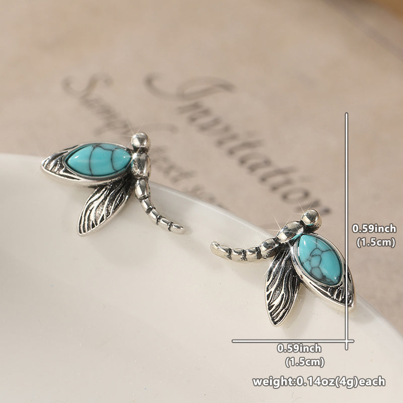 Zilveren oorbellen met libelle en turquoise