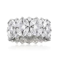 Zilveren brede ring met marquise zirkonia bloemtros