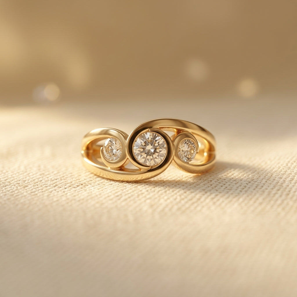 Gouden ring met groene emaille panelen