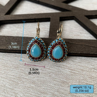 Bohemian bronzen oorbellen met turkoois en rode strass