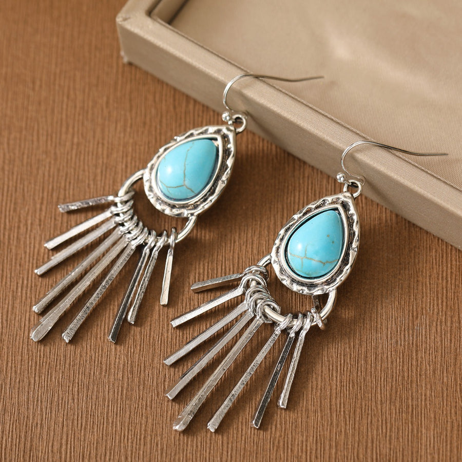 Zilveren bohemian oorbellen met turquoise en franjes