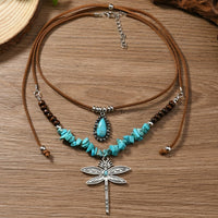Bohemian dubbellaagse ketting met turkooizen kralen en libelle