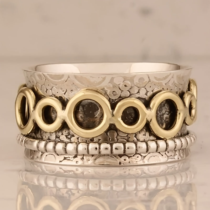 Zilveren vintage ring met gouden cirkelmotief