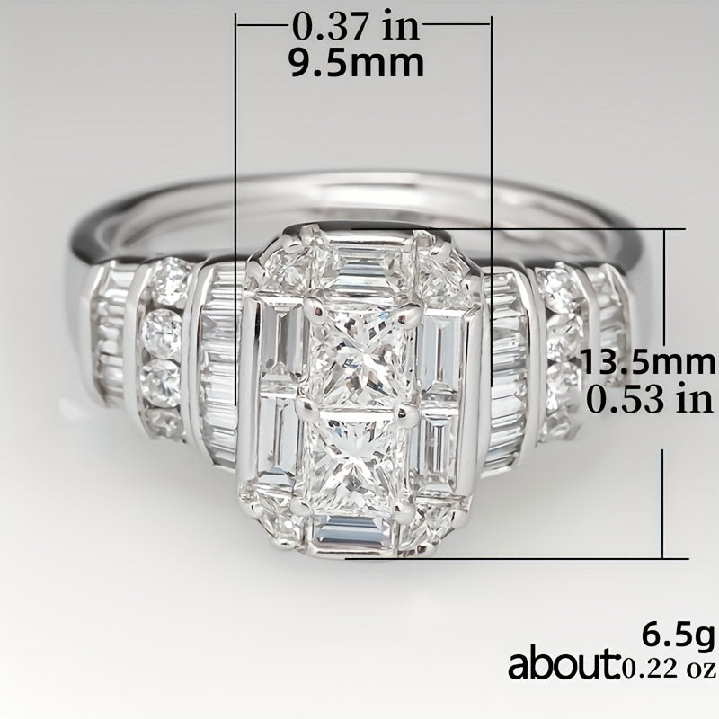 Zilveren ringenset met princess-geslepen zirkonia