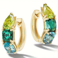 Gouden oorbellen met gele en blauwgroene edelstenen