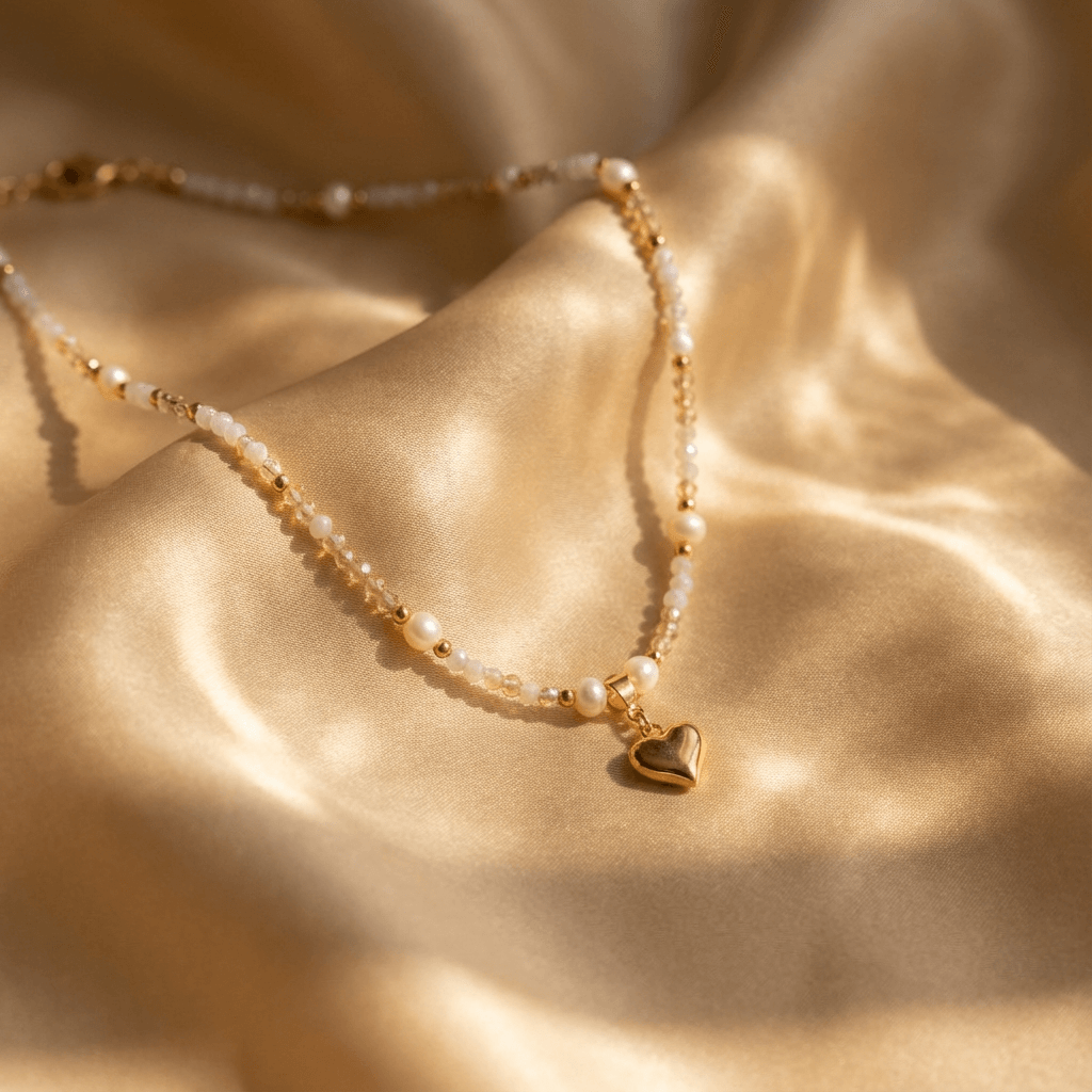 Bohemian kralenketting met harthanger en parels