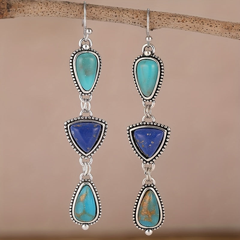 Zilveren oorbellen met turquoise en lapis druppels