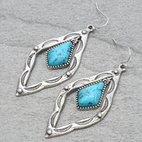 Zilveren bohemian oorbellen met turquoise ruit