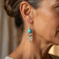 Zilveren bohemian oorbellen met turquoise en franjes