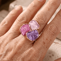 Roségouden ring met roze en paarse edelstenen