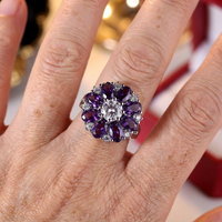 Zilveren ring met paarse en witte zirkonia bloem