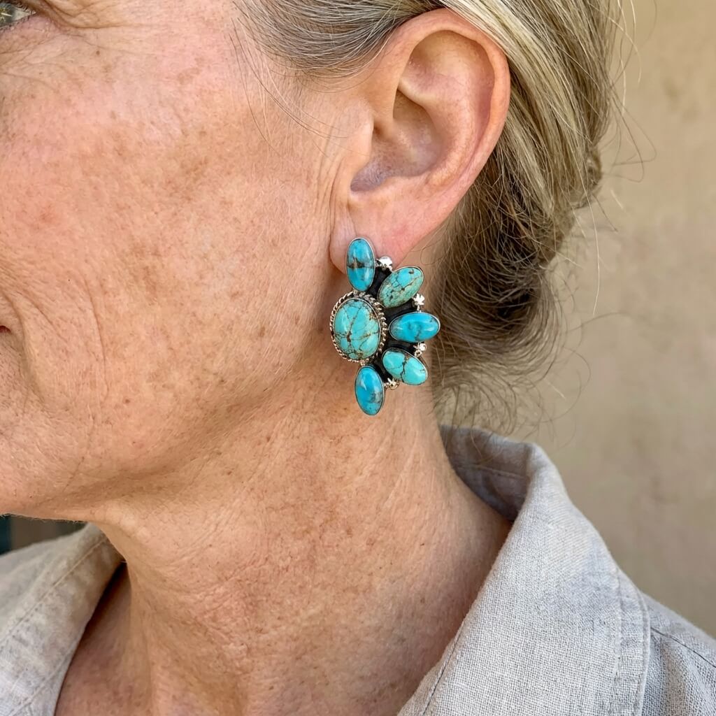 Zilveren oorbellen met ruitvormige turquoise hanger