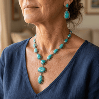 Zilveren turquoise sieradenset met ketting en oorbellen