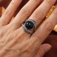 Zilveren vintage verstelbare ring met zwarte steen