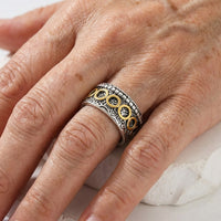 Zilveren vintage ring met gouden cirkelmotief