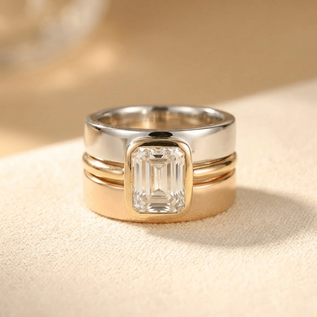 Gouden ring met parels en witte parelmoer bloem