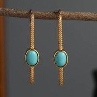 Gouden oorbellen met ovale turquoise steen