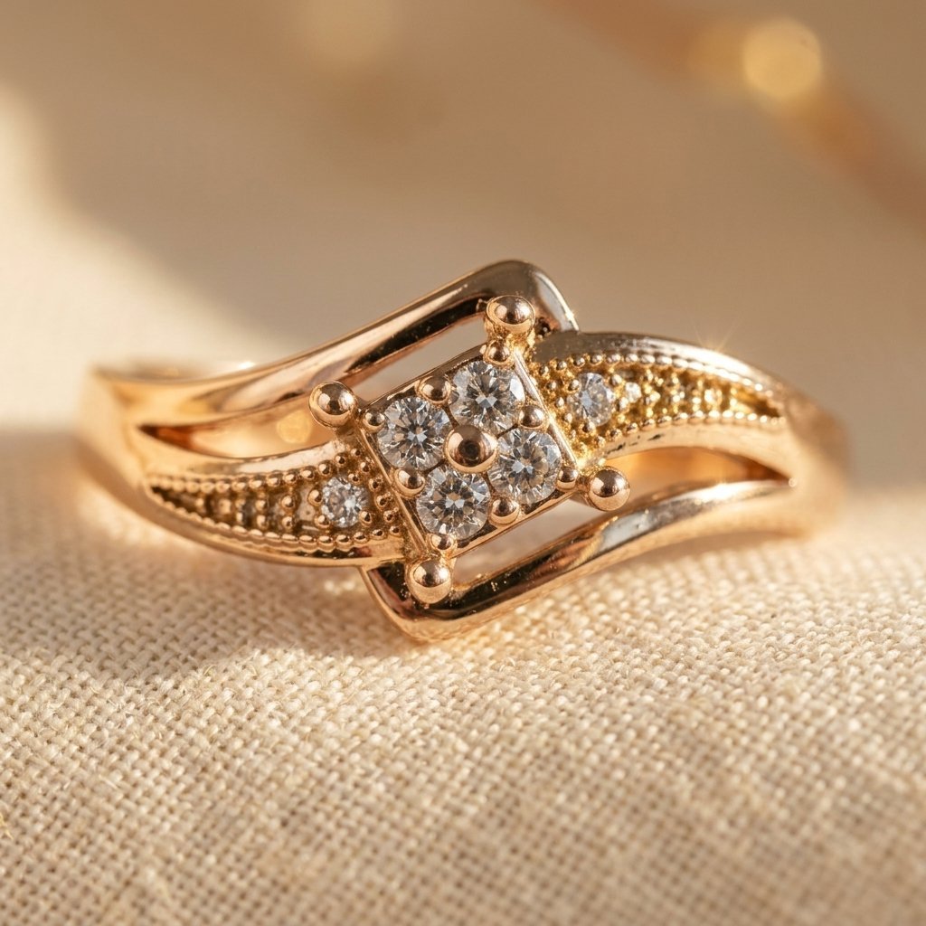 Roségouden ring met vierkante zirkonia cluster