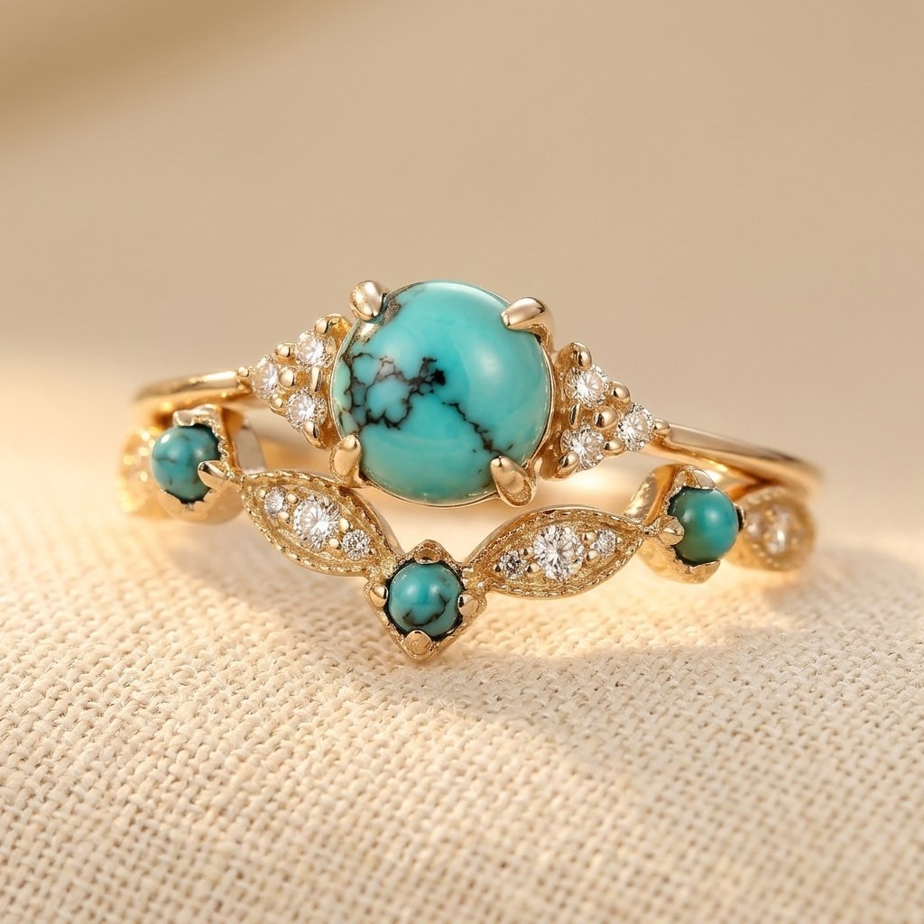 Roségoud ring met turquoise en zirkonia