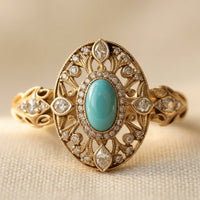 Gouden vintage ring met turquoise en zirkonia