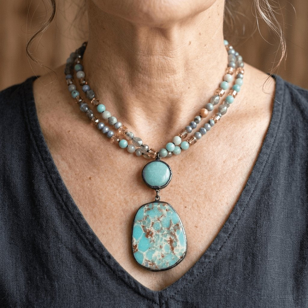 Bohemian armband met turquoise en natuursteen kralen