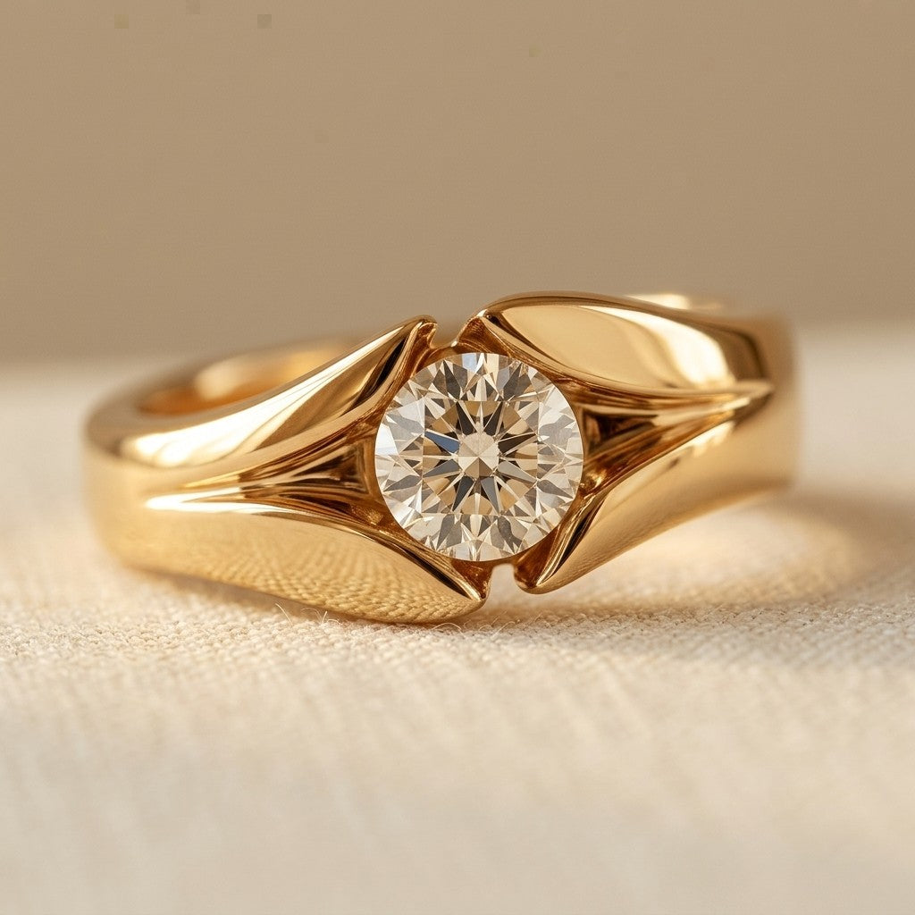 Gouden solitair ring met ronde edelsteen