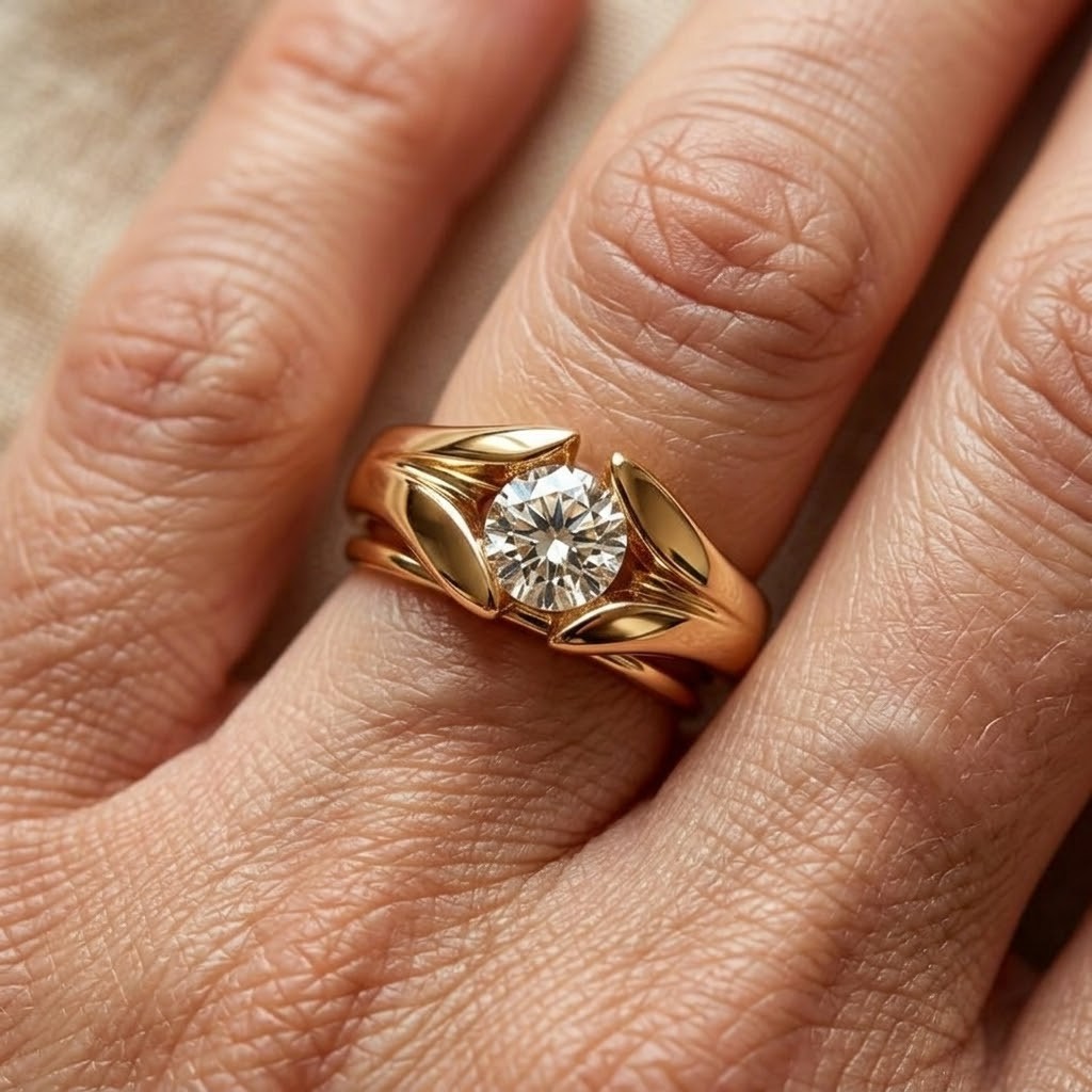 Gouden solitair ring met ronde edelsteen