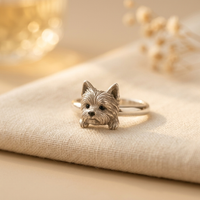 Zilveren verstelbare ring met terrierhondje