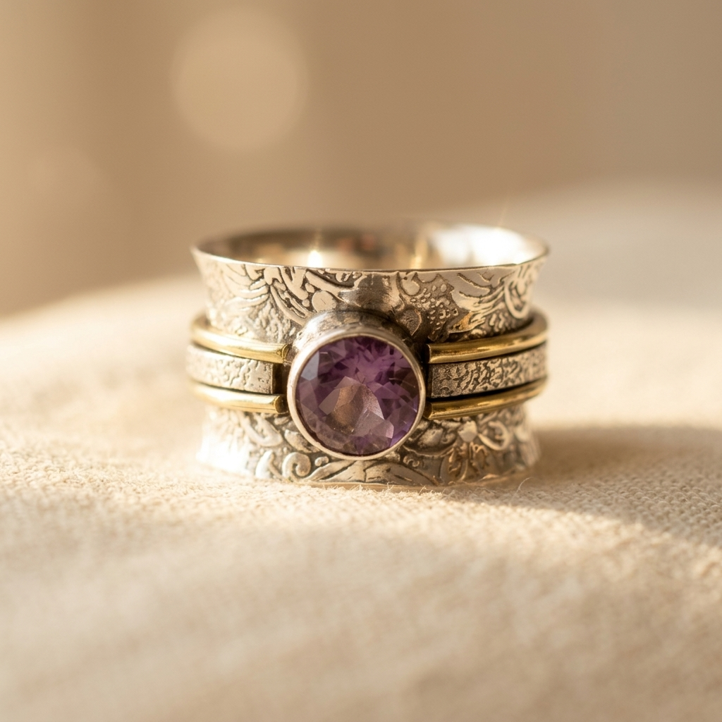 Zilveren spinner ring met amethist