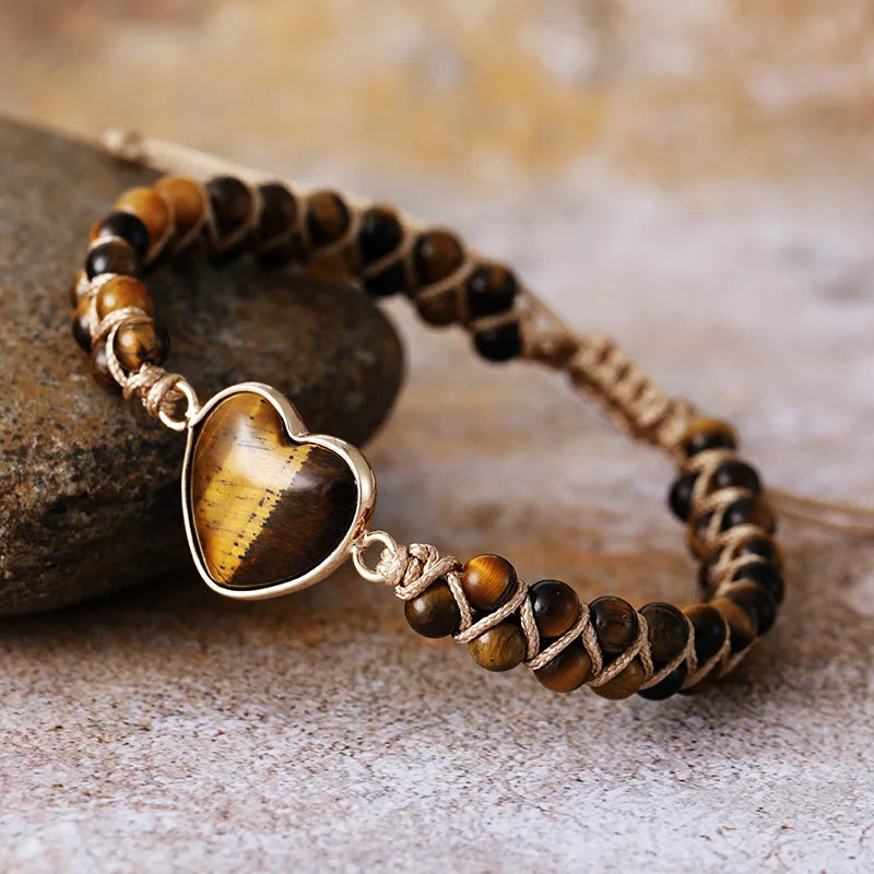 Woven Tiger's Eye Heart Bracelet