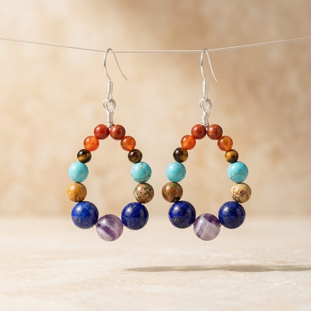 Chakra Natural Stone Bead Drop Earrings