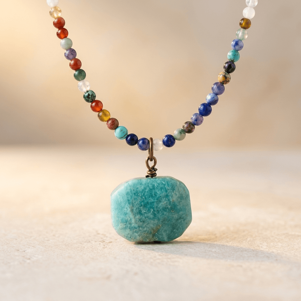 Natural Amazonite Mix Bead Choker Necklace