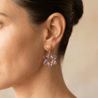 Gold Purple Amethyst Flower Drop Earrings