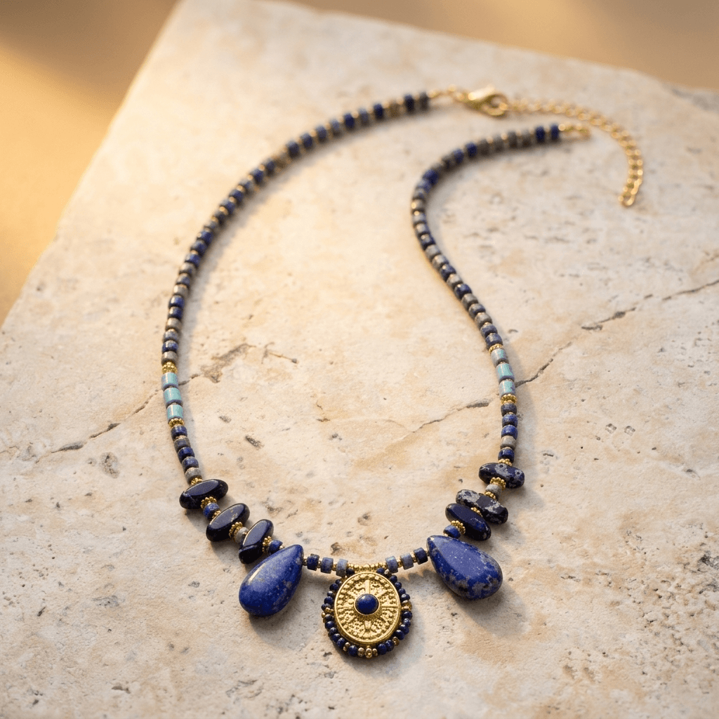 Lapis Lazuli Gold Teardrop Pendant Necklace
