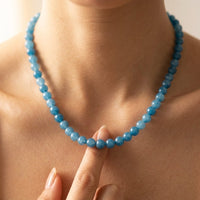 Blue Apatite Round Beaded Choker Necklace