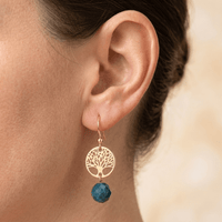 Gold Tree Of Life Blue Apatite Drop Earrings