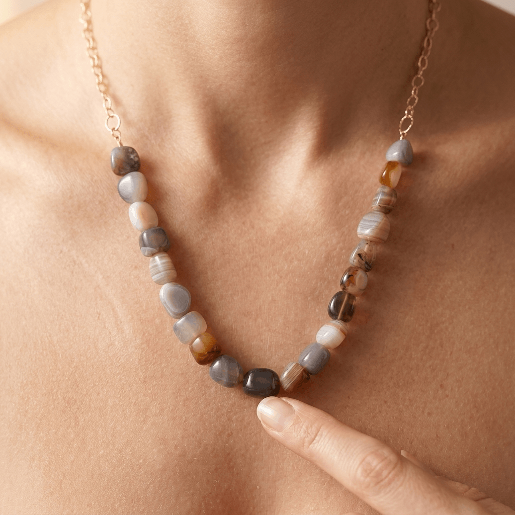 Natural Botswana Agate Chunky Beaded Necklace