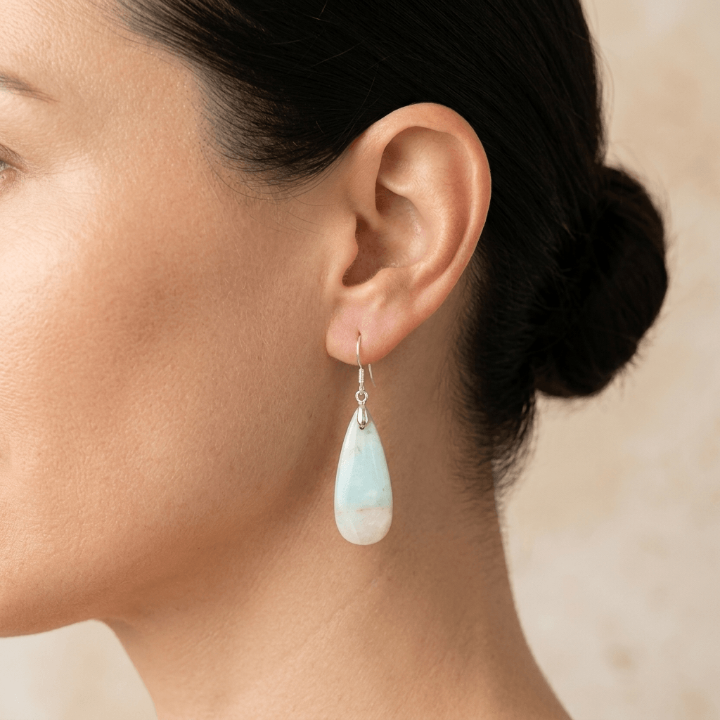 Natural Amazonite Silver Teardrop Earrings