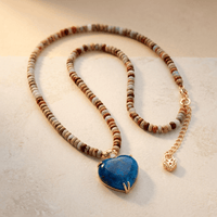 Blue Lapis Heart Gold Beaded Necklace