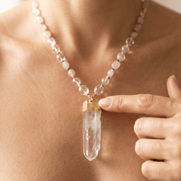 Rose Quartz Clear Quartz Gold Pendant Necklace