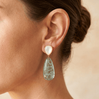 Green Fluorite Pearl Teardrop Drop Earrings