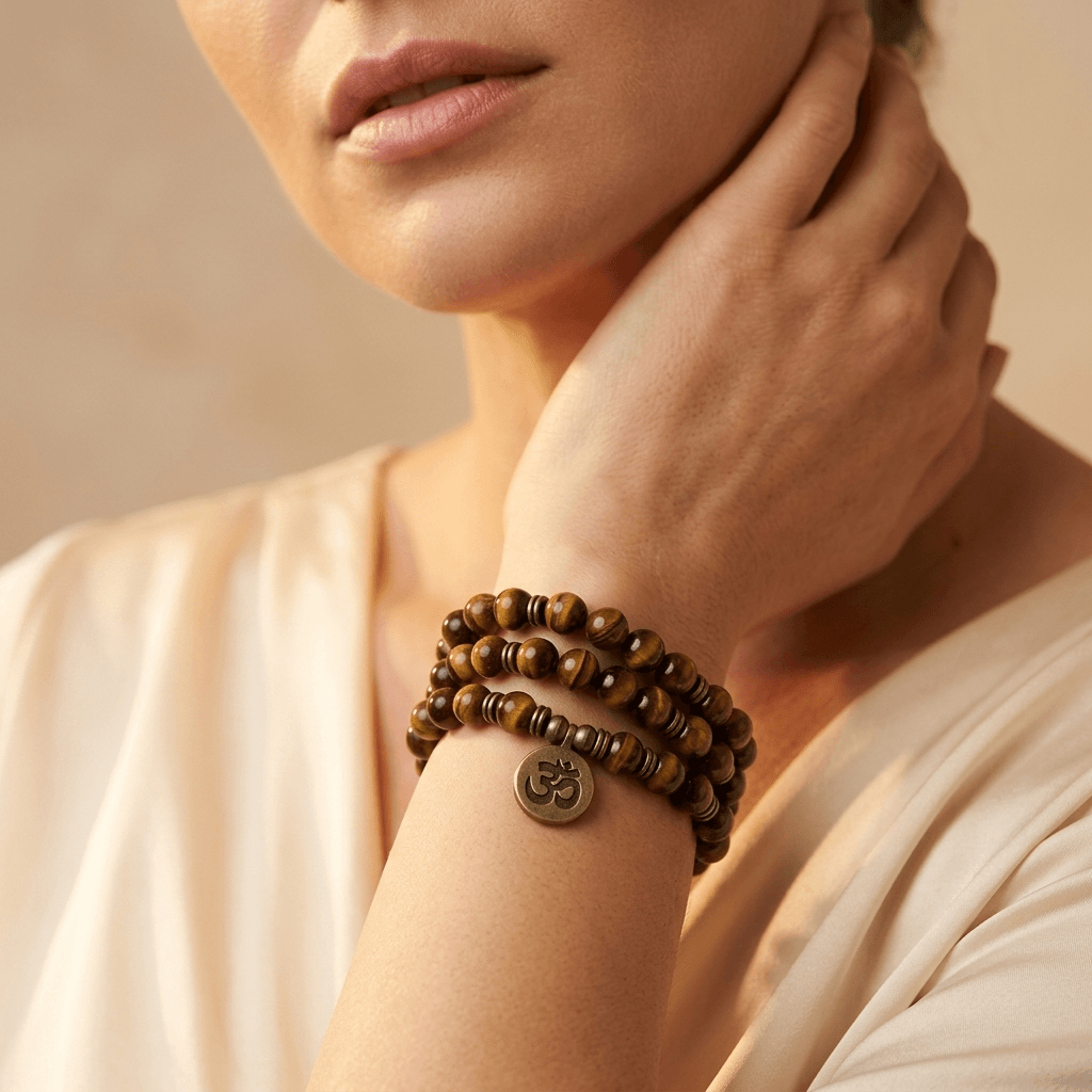 Natural Tiger Eye Stone Mala Beads Bracelet