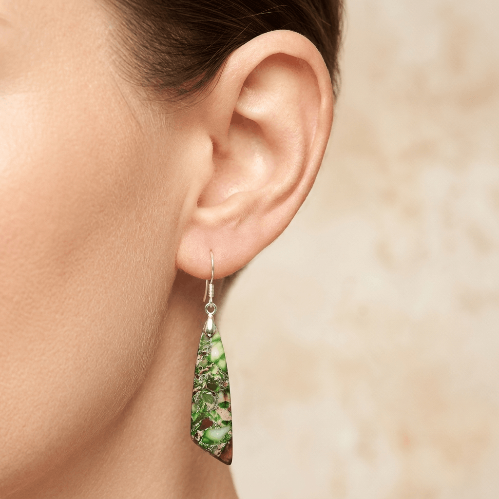 Green Jasper Silver Teardrop Drop Earrings