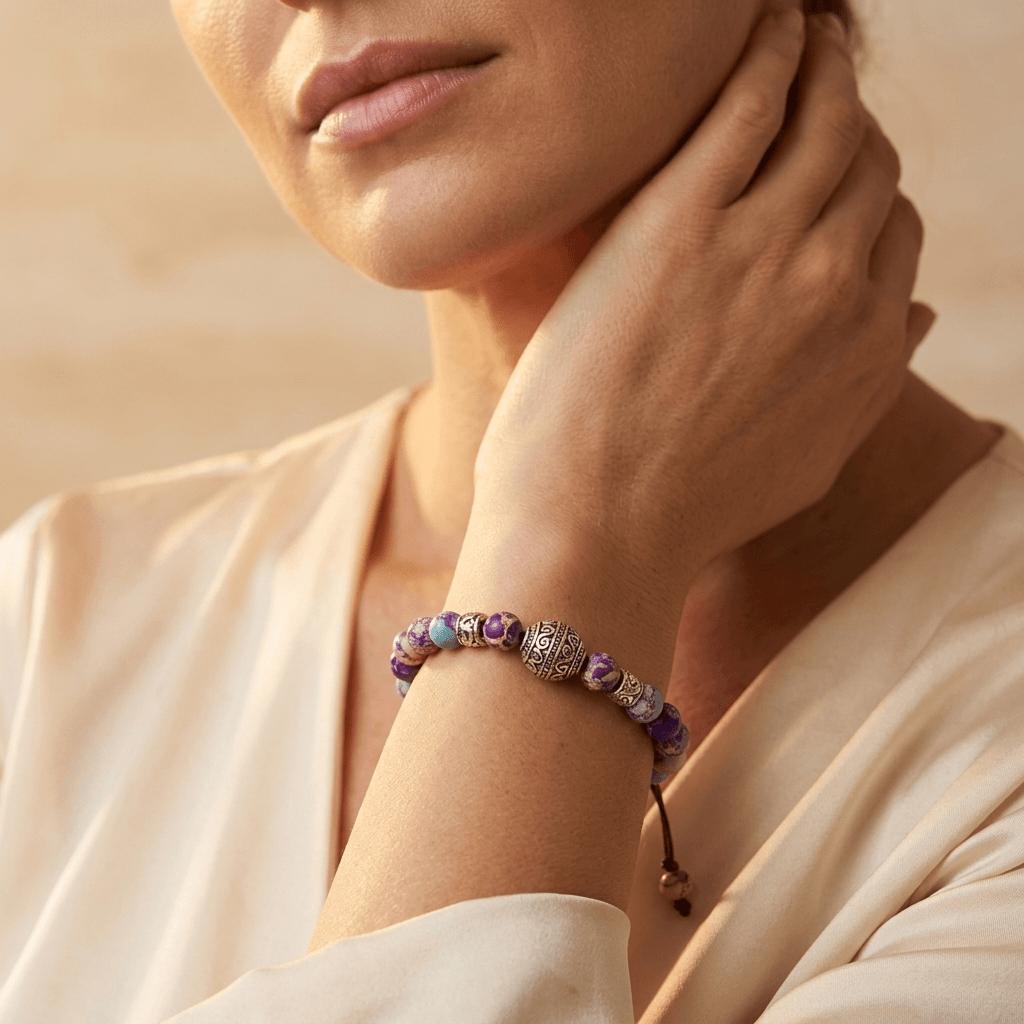 Purple Jasper Stone Beaded Adjustable Bracelet