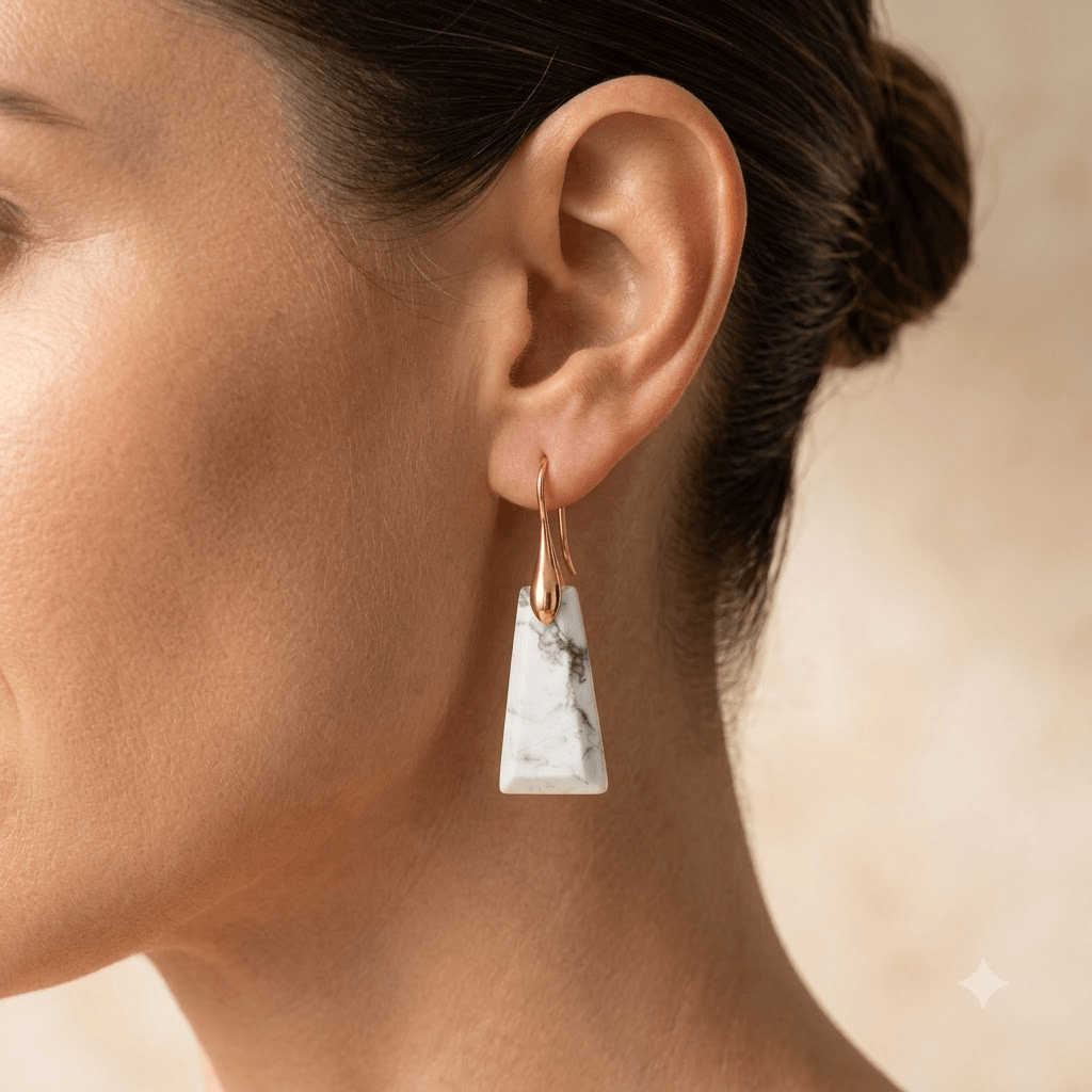 White Marble Gold Teardrop Earrings