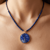 Handmade Lapis Lazuli Gold Circle Pendant Necklace