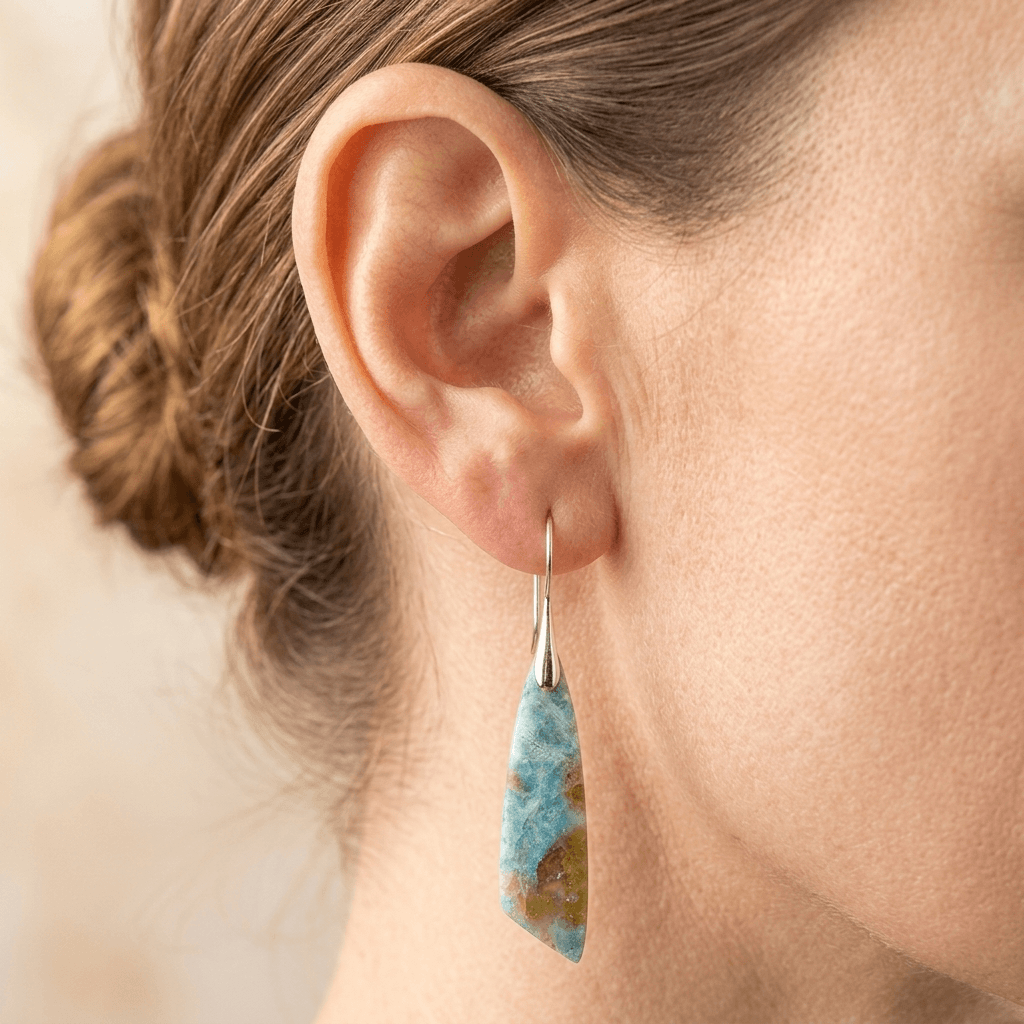 Natural Amazonite Silver Teardrop Earrings